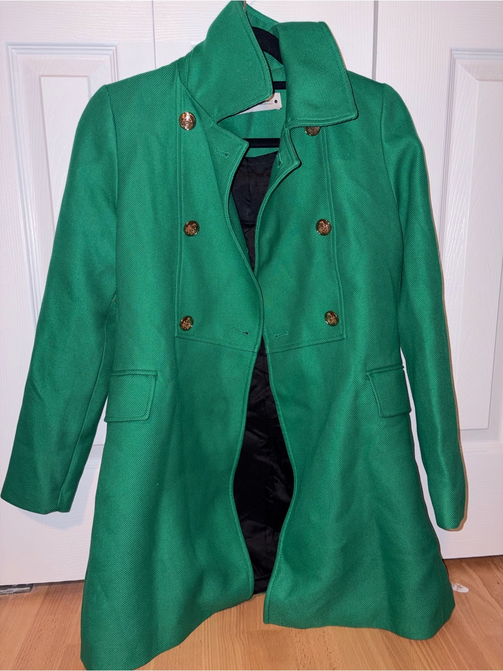 Zara Emerald Green Double-Breasted Pea Coat with Gold Buttons
